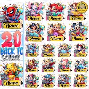 20 Designs Back To School PNG Bundle, Custom Name Png, Custom School Bundle Png, Cute Cartoon Character Png, Happy Back To School Png