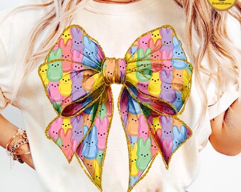 Easter Coquette Bow Png, Cute Coquette Peeps PNG, Easter Day Png, Happy Easter Png, Spring Easter Shirt Design Png, Glitter Bow Easter Png