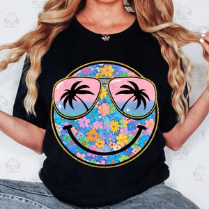 Preppy Floral Smiley Summer Png, Distressed Smile Face Beach Vibes Png ...