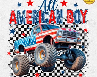 Retro All American Boy Png, USA Monster Truck Png, Patriotic Boys 4th of July Png, Kids Patriotic Png, 4th Of July Png, American Flag Png