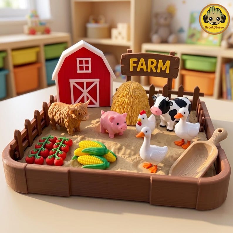 Farm Animal Playset 3D Print File, Thanksgiving Play Kit STL 3MF, Farm ...