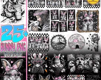 25+ Preppy Easter Bunny PNG Bundle, Retro Cute Easter Bunny PNG, Bunny Ears PNG, Halftone Coquette Easter Png, Spring Easter Png Bundle