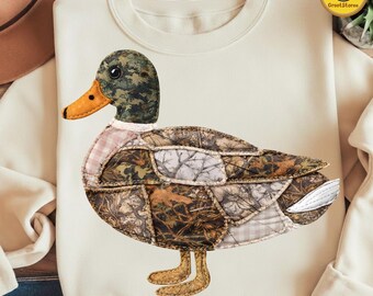 Camouflage Duck Applique PNG, Quilted Patchwork Duck Png, Hunting Lodge Duck Png, Fabric Applique Duck PNG, Country Duck Sublimation