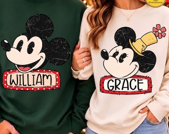 Custom Cartoon Mouse Family PNG, Retro Personalized Couple Shirt, Matching Family Holiday PNG, Vintage Family Sublimation,Digital File