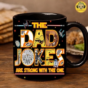 Retro The Dad Jokes 350 g muggdesign, rolig kaffemuggswrap, stjärnfilmsinspirerad mugg fars dag png, bästa pojkvänpresent png, present till pappa