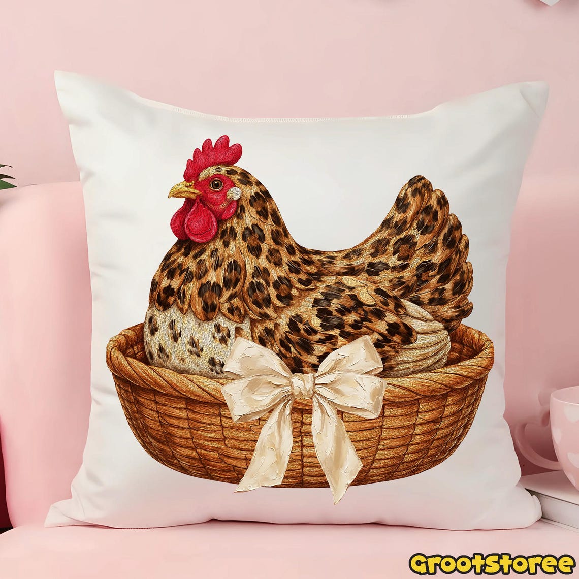 Leopard Pattern Chicken Leopard Hen Vintage PNG, Hand Painted Oil Farm Chicken Design, Grandma ...