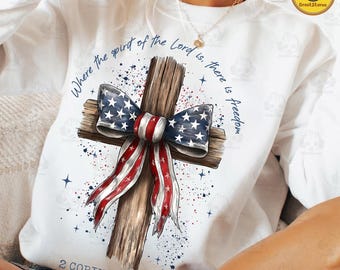 Retro American Flag Cross Png, Christian 4th Of July Png, Faith Love Freedom, God Bless America, Fourth Of July Png, Independence Day Png