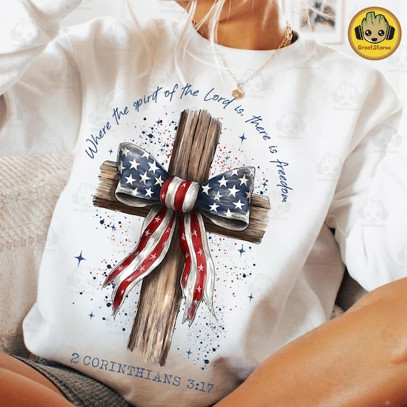 Retro American Flag Cross Png, Christian 4th Of July Png, Faith Love Freedom, God Bless America, Fourth Of July Png, Independence Day Png