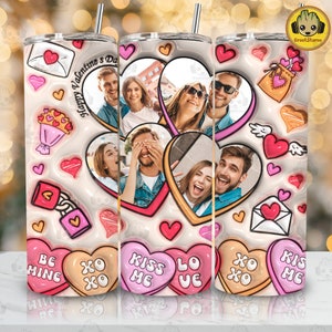 CUSTOM 3D Inflated Couple Valentines Day Tumbler Wrap Png, Red Hearts Puffy Tumbler Sublimation Png, Add Couple Valentine Photo,Digital File