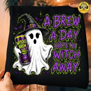 Funny Halloween Coffee PNG, A Brew A Day Keeps The Witch Away Design, Witch’s Brew Shirt, Retro Witchy Spooky Season Sublimation