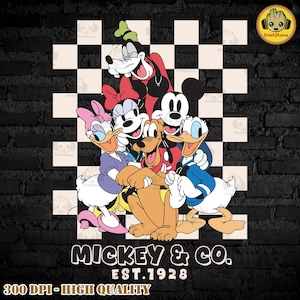 Retro Mouse & Co 1928 Png, Family Vacation Png, Retro Mouse And Friends Png, Family Shirt Design, Vintage Cartoon Mouse Est 1928 Png