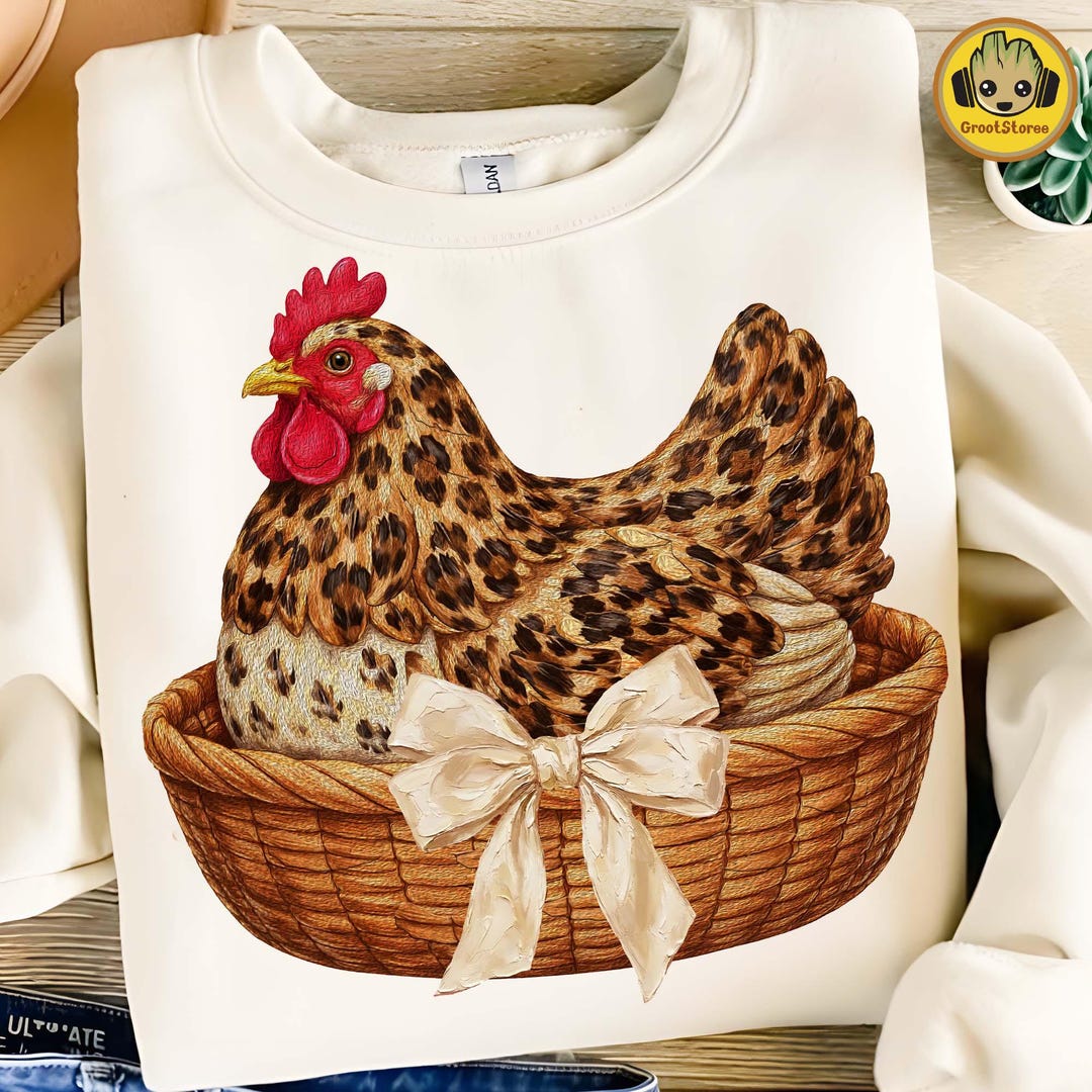 Leopard Pattern Chicken Leopard Hen Vintage PNG, Hand Painted Oil Farm Chicken Design, Grandma ...
