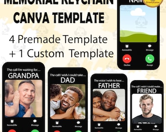 Memorial Keychain Template, Canva Template, Sympathy Gift, Memorial Gift Png, Keychain Template, Father’s Day Canva Editable