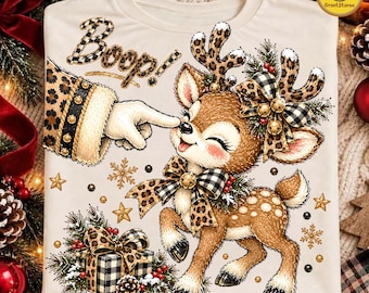 Leopard Print Reindeer Santa Boop Png, Neutral Christmas Png, Santa Claus Boop PNG, Retro Christmas PNG, Funny Santa Trendy Xmas Holiday Png