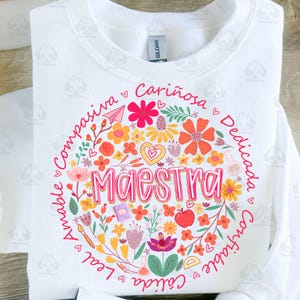 Retro Preppy Maestra Floral Png, Boho Floral Maestra Png, Vintage Preppy Spanish Teacher Png, Brushstroke Teacher Shirt Png, Digital File image 3
