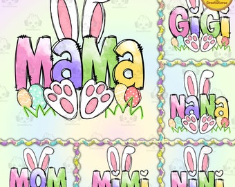 Personalized Easter Bunny PNG Bundle, Custom Mama Nana Mimi PNG, Kids Name Easter Shirt Design, Cute Spring PNG, Digital File