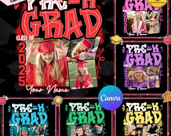 Bundle Canva Template Pre-K Graduation Insert Photos Editable, Pre-K Grad Templates Editable Png, Pre K Graduate 2025 Template Png