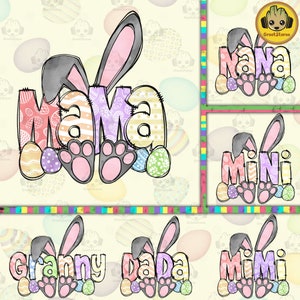 Mama/ Dada/ Nana/ Mimi Custom Kid Name Png, Custom Bunny Png, Happy Easter Day Png, Custom Easter Png, Digital Download