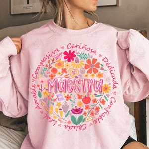 Retro Preppy Maestra Floral Png, Boho Floral Maestra Png, Vintage Preppy Spanish Teacher Png, Brushstroke Teacher Shirt Png, Digital File image 5