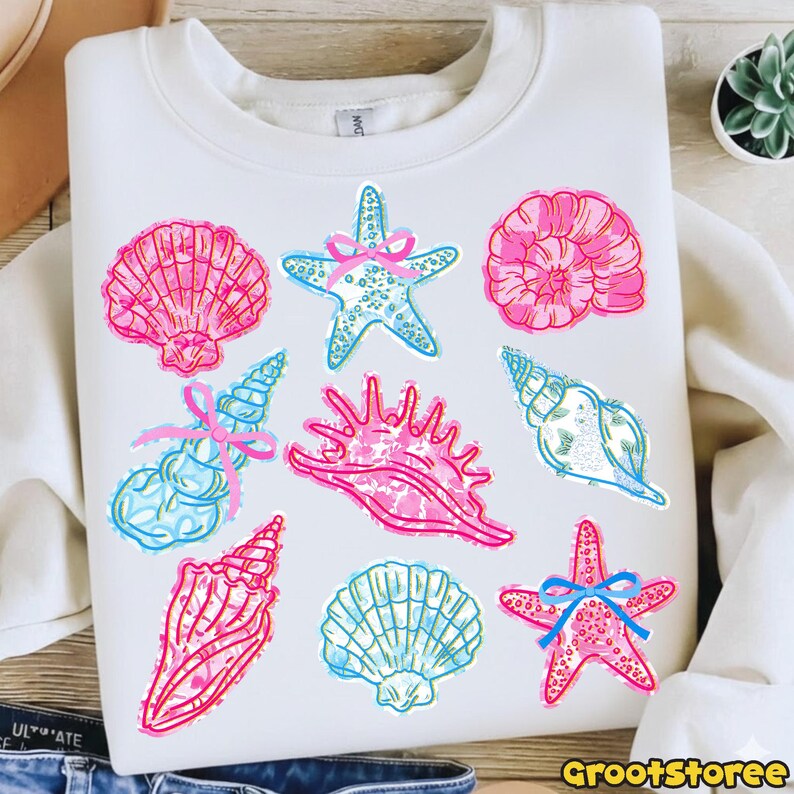 Floral Seashell Summer PNG, Wildflower Beach PNG, Cute Coastal Summer Vibes Design, Seashell Flower Shirt PNG, Summer Vacation Sublimation image 4