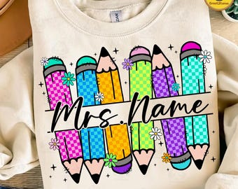 Custom Teacher Name Png, Preppy Teacher Pencil Coquette Bow Png, Teach Love Inspire Png, Custom Back To School Png, Custom Teacher Png