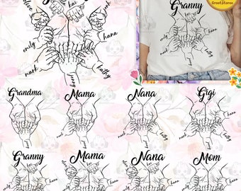 1-10 Hands Mom/ Grandma and Childs Png Bundle, Mother's Day Digital File, Custom Name Hand Kid Names, Gift Best Mom Ever, Digital Download