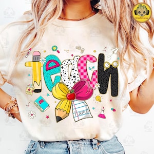 Custom Boho Teacher Png, Preppy Teacher Pencil Coquette Bow Png, Custom Teacher Name Png, Teach Love Inspire Png, Checkered Teacher Png