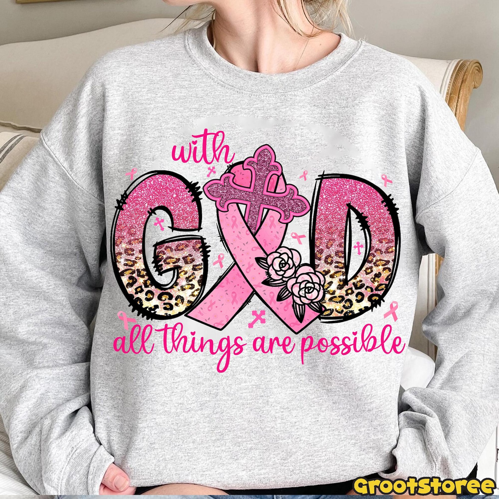 With God All Things Are Possible Png, Breast Cancer Ribbon Png, Pink ...