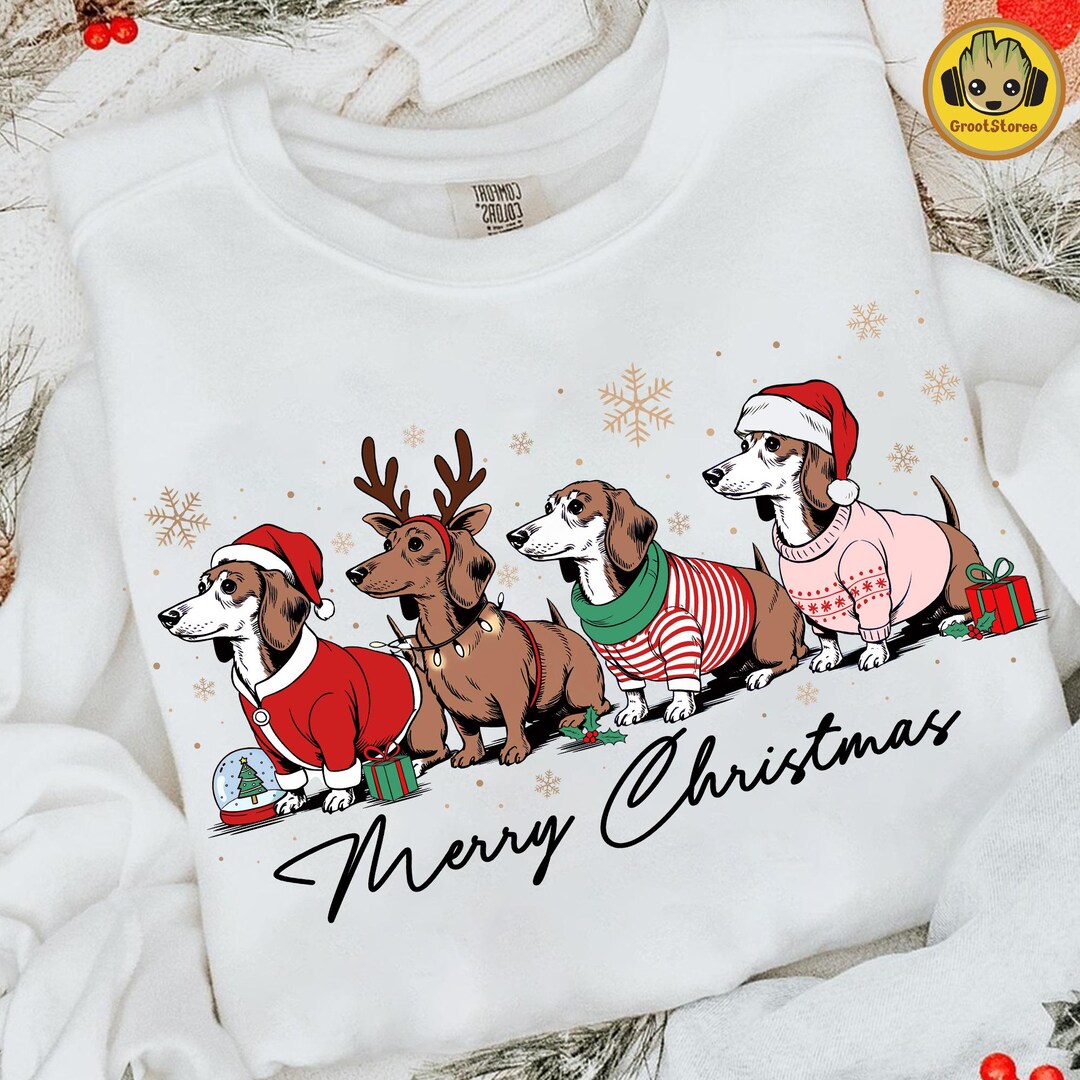 Merry Christmas Dachshund Dog PNG, Cute Puppies Holiday Design, Funny ...