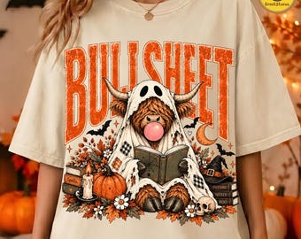 Cute Halloween Cow PNG, Ghost Highland Cow Shirt Design, Funny Bullsheet Graphic, Bubble Gum Cow PNG, Spooky Fall Sublimation, Digital File