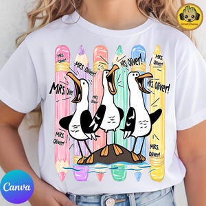 Editable Teacher Name Canva Template, Funny Seagull Teacher PNG, Personalized Teacher Team Squad Design, Bulk Text Change, Digital Download image 4