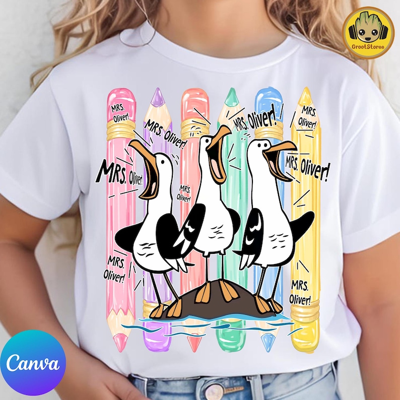 Editable Teacher Name Canva Template, Funny Seagull Teacher PNG, Personalized Teacher Team Squad Design, Bulk Text Change, Digital Download image 4