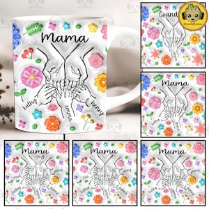 CUSTOM Holding Mom‘s Hand 3D Inflated Mug Wrap Png, Mother&#39;s Day Floral 11oz Mug Png, Mothers Day Mug Gift For Mom Png, Digital Download