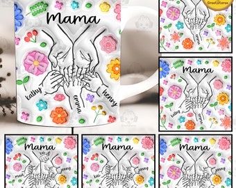 AANGEPASTE met moederhand 3D opgeblazen mok wrap png, Moederdag bloemen 11oz mok png, Moederdag mok cadeau voor moeder png, digitale download