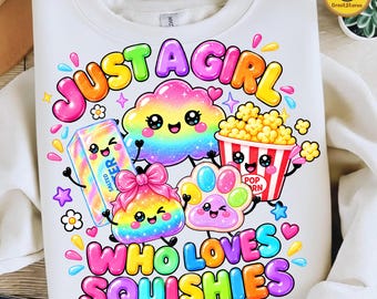 Rainbow Squishy Squad PNG, Just A Girl Who Loves Squishies, Cute Kawaii Dumpling Design, Girly Squishy Shirt Graphic, Digital Download