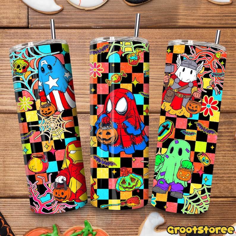 Retro Ghost Halloween 20oz Tumbler Wrap PNG, Superhero Spooky Season ...