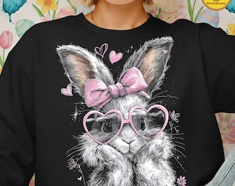 Preppy Easter Bunny PNG, Retro Cute Easter Bunny Png, Bunny Ears PNG, Halftone Coquette Easter PNG, Spring Easter Design