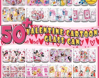 50+ Valentine Cartoon Couple 16 oz Glass Can Design Bundle, Valentine Movie UV DTF Cup Wrap Design Png, Retro Valentine Wrap Png