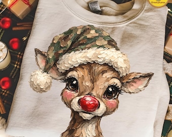 Vintage Reindeer Christmas PNG, Camo Reindeer PNG, Santa Camo Christmas PNG, Christmas Vibes Png, Santa Hunting Design, Retro Christmas Png