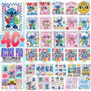 40+ Funny Kids Back To School Png Bundle, Trendy Teacher Design, Blue Alien Character Png, Retro Boys Girls First Day Of School Cartoon Png