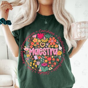 Retro Preppy Maestra Floral Png, Boho Floral Maestra Png, Vintage Preppy Spanish Teacher Png, Brushstroke Teacher Shirt Png, Digital File image 4