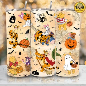 Honey Bear Cartoon Halloween 20Oz Skinny Tumbler Design, Halloween Cartoon 20oz Tumbler Wrap Design, Spooky Season 20oz Tumbler png