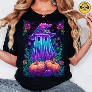Trendy Halloween Ghost Neon Png, Spooky Ghost Png, Neon Pumpkin Halloween Png, Colorful Floral Spooky Season Png, Retro Witchy Ghost Png