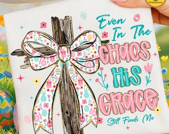 Su Gracia me Encuentra PNG, Diseño Cristiano de Pascua con Flores Silvestres, Camiseta con Cruz de Jesús a la Moda PNG, Sublimación Religiosa de Primavera