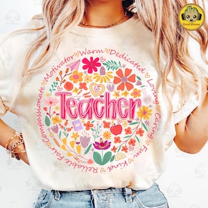 Retro Floral Teacher png, Teacher Png Sublimation, Teacher Shirt Design, Teacher Png, Teacher Appreciation Png, Spring Boho Wildflowers Png