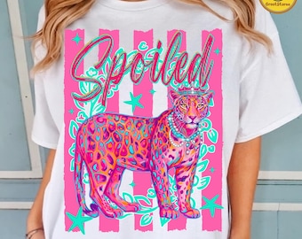 Spoiled Leopard PNG, Jeweled Crown Diamond Necklace Design, Preppy Easy Tiger PNG, Stripes Girly Sarcastic Trending PNG, Digital File