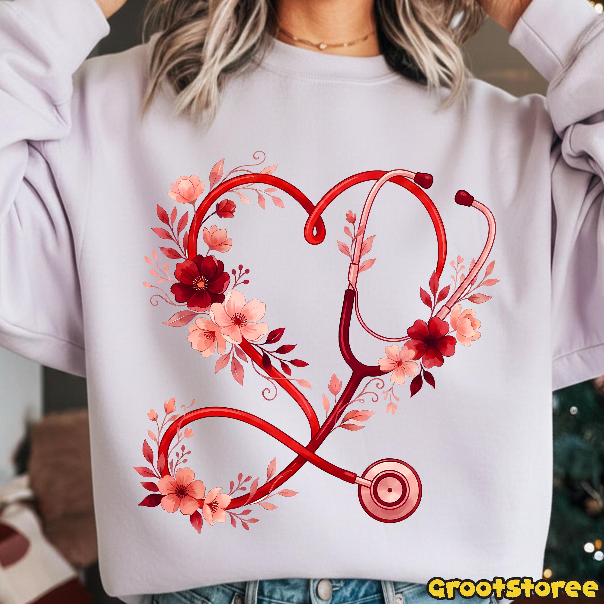 Floral Nurse Stethoscope Valentine Png, Valentines Day Nursing Png ...