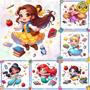 6+ Cartoon Princess Back To School Png Bundle, Funny Cartoon Png, Cartoon Friends Png, Back To School Png, Cartoon Princess Png,Digital File