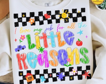 Retro Teacher PNG, I Love My Job Quote Design, Crayon Drawing Back to School PNG, Daycare Teacher Gift, Digital Download