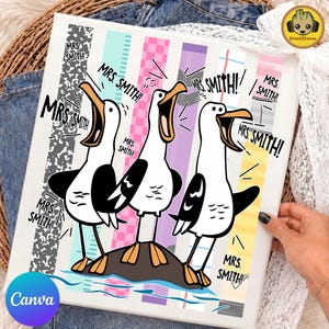 Editable Teacher Name Canva Template, Funny Seagull Teacher PNG, Personalized Teacher Squad Team Design, Bulk Text Change Template